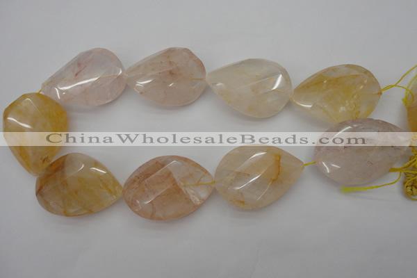 CYC208 15.5 inches 23*45mm twisted & faceted teardrop yellow quartz beads