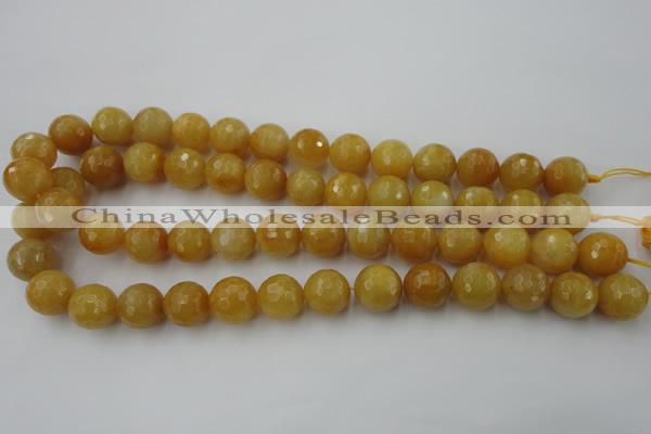 CYJ325 15.5 inches 12mm faceted round yellow jade beads wholesale