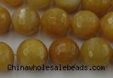 CYJ326 15.5 inches 14mm faceted round yellow jade beads wholesale