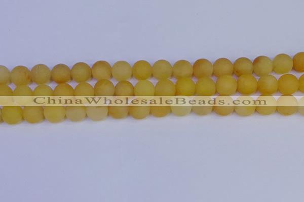 CYJ604 15.5 inches 12mm round matte yellow jade beads wholesale