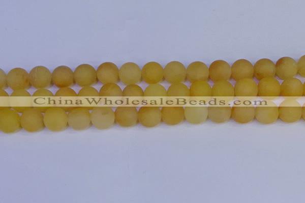 CYJ605 15.5 inches 14mm round matte yellow jade beads wholesale