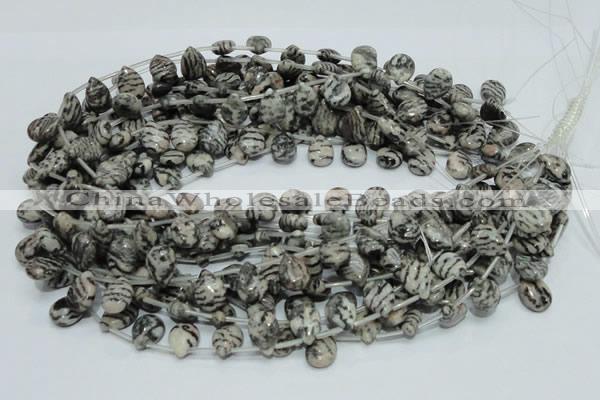 CZJ12 16 inches 10*14mm flat teardrop zebra jasper gemstone beads