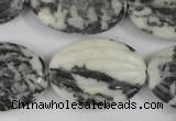 CZJ232 25*35mm carved oval black & white zebra jasper beads