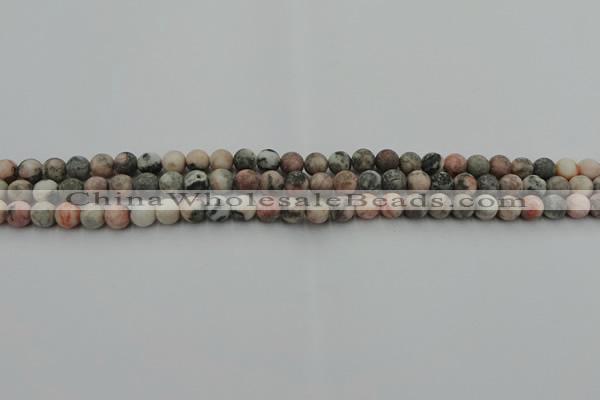 CZJ560 15.5 inches 4mm round matte pink zebra jasper beads