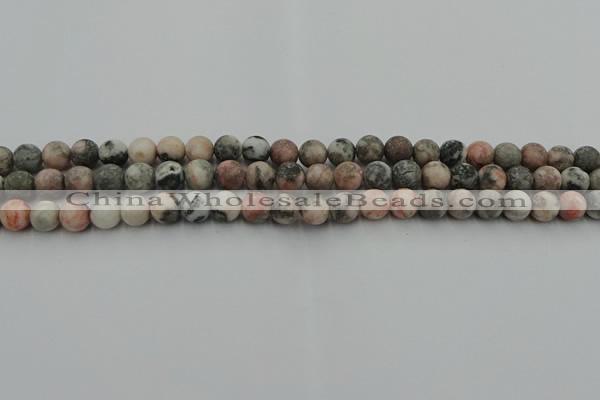 CZJ561 15.5 inches 6mm round matte pink zebra jasper beads