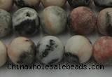 CZJ563 15.5 inches 10mm round matte pink zebra jasper beads