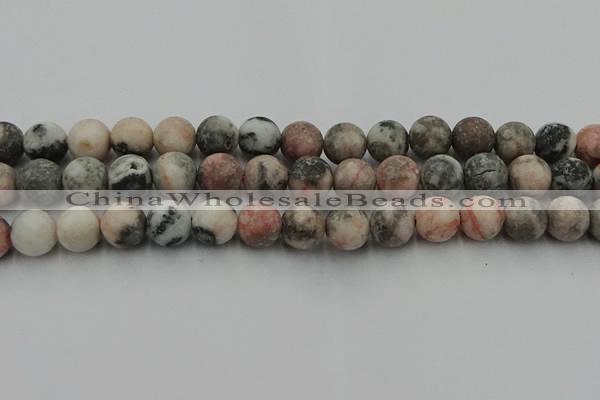 CZJ564 15.5 inches 12mm round matte pink zebra jasper beads