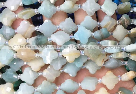 FGBS01 15 inches 12mm faceted Four leaf clover colorful amazonite beads