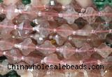 FGBS07 15 inches 12mm faceted Four leaf clover strawberry quartz beads