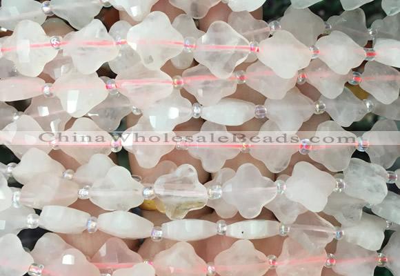FGBS08 15 inches 12mm faceted Four leaf clover rose quartz beads