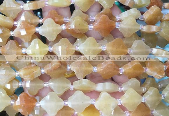 FGBS10 15 inches 12mm faceted Four leaf clover yellow aventurine beads