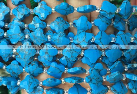 FGBS17 15 inches 12mm faceted Four leaf clover synthetic turquoise beads