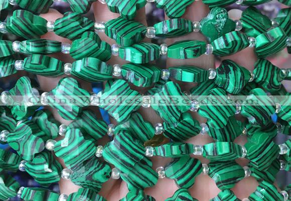 FGBS18 15 inches 12mm faceted Four leaf clover synthetic malachite beads