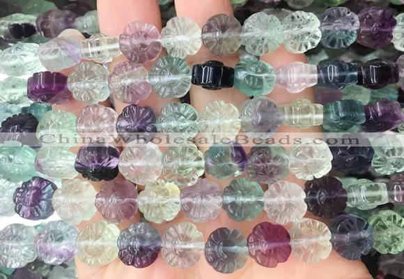 FGBS294 15 inches 10mm carved flower fluorite gemstone beads