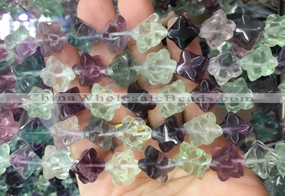 FLBS62 15 inches 10*10mm carved cross flower fluorite gemstone beads wholesale