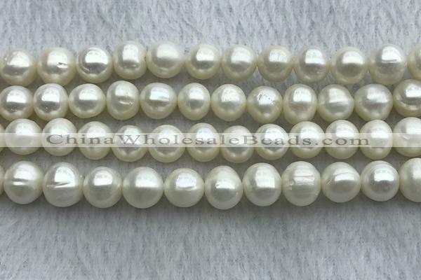 FWP101 15 inches 9mm - 10mm potato white freshwater pearl strands