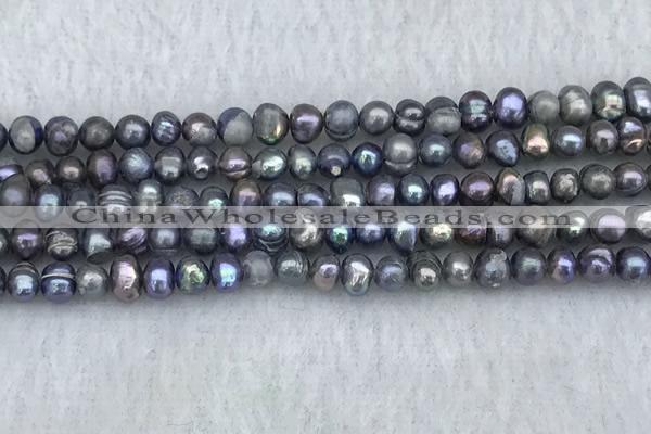 FWP31 14.5 inches 4mm - 4.7mm potato black freshwater pearl strands
