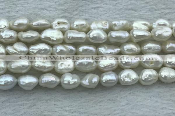 FWP351 15 inches 8mm - 9mm baroque white freshwater pearl strands