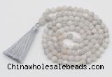GMN1003 Hand-knotted 8mm, 10mm matte white crazy agate 108 beads mala necklaces with tassel