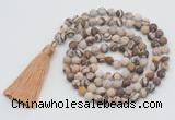 GMN1011 Hand-knotted 8mm, 10mm matte zebra jasper 108 beads mala necklaces with tassel