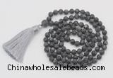 GMN1015 Hand-knotted 8mm, 10mm matte black labradorite 108 beads mala necklaces with tassel