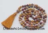 GMN1017 Hand-knotted 8mm, 10mm matte mookaite 108 beads mala necklaces with tassel