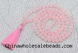 GMN1021 Hand-knotted 8mm, 10mm matte rose quartz 108 beads mala necklaces with tassel