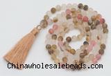 GMN1022 Hand-knotted 8mm, 10mm matte volcano cherry quartz 108 beads mala necklaces with tassel