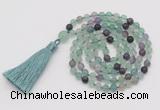 GMN1023 Hand-knotted 8mm, 10mm matte fluorite 108 beads mala necklaces with tassel