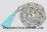 GMN1024 Hand-knotted 8mm, 10mm matte amazonite 108 beads mala necklaces with tassel