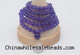 GMN1104 Hand-knotted 8mm candy jade 108 beads mala necklace with charm