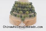 GMN1124 Hand-knotted 8mm, 10mm Canadian jade 108 beads mala necklaces with charm