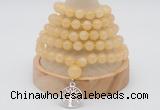 GMN1126 Hand-knotted 8mm, 10mm honey jade 108 beads mala necklaces with charm