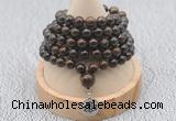 GMN1135 Hand-knotted 8mm, 10mm bronzite 108 beads mala necklaces with charm