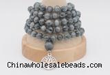 GMN1140 Hand-knotted 8mm, 10mm eagle eye jasper 108 beads mala necklaces with charm
