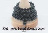 GMN1141 Hand-knotted 8mm, 10mm black tourmaline 108 beads mala necklaces with charm