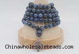 GMN1144 Hand-knotted 8mm, 10mm dumortierite 108 beads mala necklaces with charm