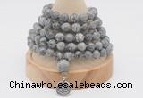 GMN1155 Hand-knotted 8mm, 10mm grey picture jasper 108 beads mala necklaces with charm