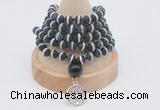 GMN1171 Hand-knotted 8mm, 10mm matte tibetan agate 108 beads mala necklaces with charm