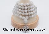 GMN1183 Hand-knotted 8mm, 10mm white crazy agate 108 beads mala necklaces with charm