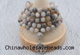 GMN1185 Hand-knotted 8mm, 10mm bamboo leaf agate 108 beads mala necklaces with charm