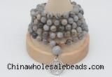 GMN1186 Hand-knotted 8mm, 10mm silver needle agate 108 beads mala necklaces with charm