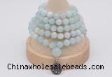GMN1192 Hand-knotted 8mm, 10mm sea blue banded agate 108 beads mala necklaces with charm