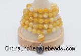 GMN1195 Hand-knotted 8mm, 10mm yellow banded agate 108 beads mala necklaces with charm