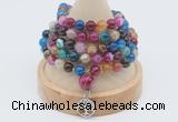 GMN1199 Hand-knotted 8mm, 10mm colorfull banded agate 108 beads mala necklaces with charm