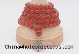 GMN1201 Hand-knotted 8mm, 10mm red agate 108 beads mala necklaces with charm