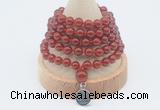 GMN1202 Hand-knotted 8mm, 10mm red agate 108 beads mala necklaces with charm