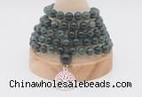 GMN1205 Hand-knotted 8mm, 10mm moss agate 108 beads mala necklaces with charm