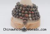 GMN1208 Hand-knotted 8mm, 10mm ocean agate 108 beads mala necklaces with charm