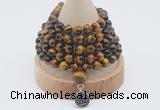 GMN1218 Hand-knotted 8mm, 10mm yellow tiger eye 108 beads mala necklaces with charm